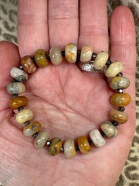 Crazy Lace Agate Rondelle Crystal Gemstone Stretch Bracelet Natural Healing